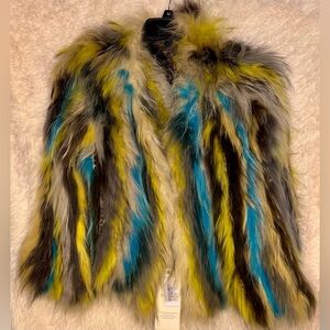 Multicolored Genuine knitted fox fur cropped jacket